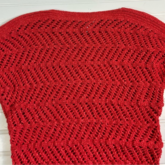 Chicos 0 Short Sleeve Open Knit Sweater Pullover Boho Beachy Orange Size Small - Picture 15 of 15